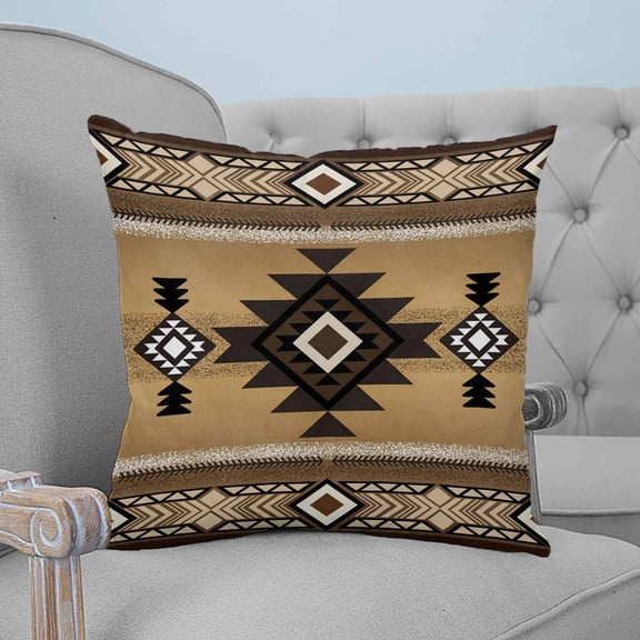 Brown Southwest Throw Pillow Covers, Soft Pillowcases with Invisible Zipper, Boho Aztec Ethnic Abstract Geometric Decorative Square Pillow Cushion Covers for Living Room Couch Sofa Bed 18x18 Inches