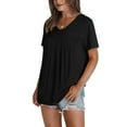 thumbnail image 5 of HomeDM Women's Summer Short Sleeve T-Shirts Pleated V Neck Solid Color Casual Tops Trendy Loose Tunic Tops - Black/M, 5 of 8