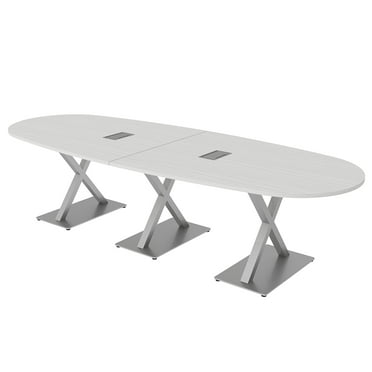 10 Person Modular Boat Oval Conference Room Table X Bases Power Units