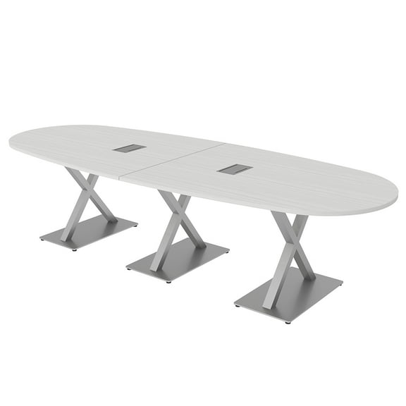 10 Person Modular Boat Oval Conference Room Table X Bases Power Units
