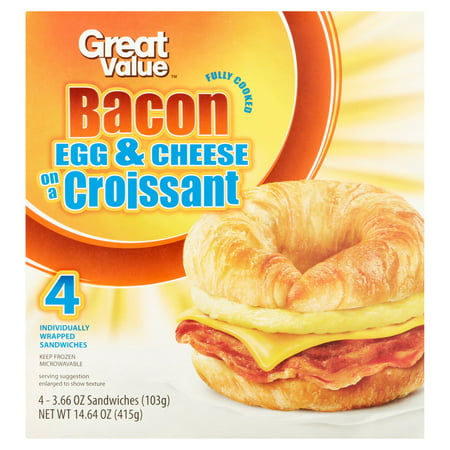Great Value Bacon Egg & Cheese on a Croissant Sandwich, 3.66 oz, 4 count