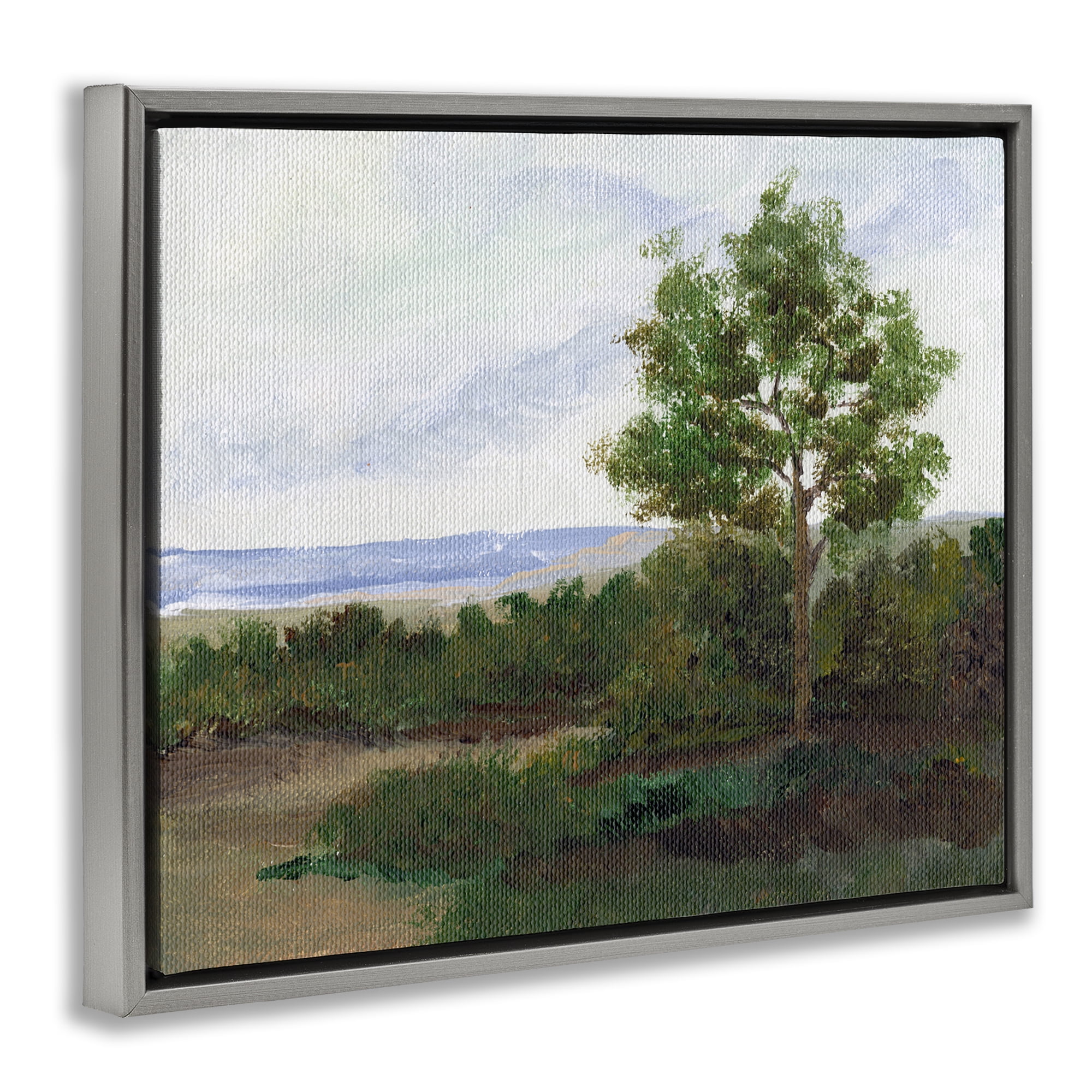 Stupell Industries Summer Evening Landscape Landscape & Nature Painting Gray Floater Framed Canvas Art Print Wall Art, 21 x 17