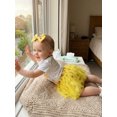 thumbnail image 5 of BemeyourBBs Infant Baby Girl 1/2 Half Birthday Outfit Half Way To One Outfit Letter Bee Print Short Sleeve Romper Bow Tulle Tutu Skirt Set Headband 3 Pcs Summer Clothes, 5 of 9