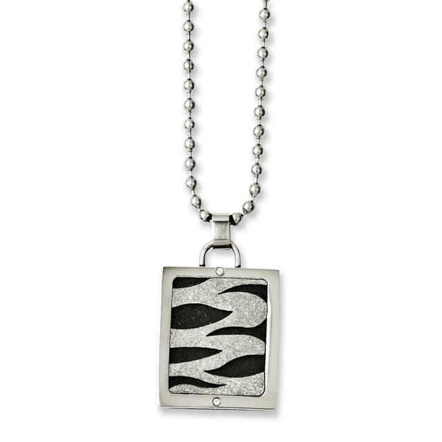 Stainless Steel Laser Cut & Black IP-plated 22in Dog Tag Necklace 22 Inch