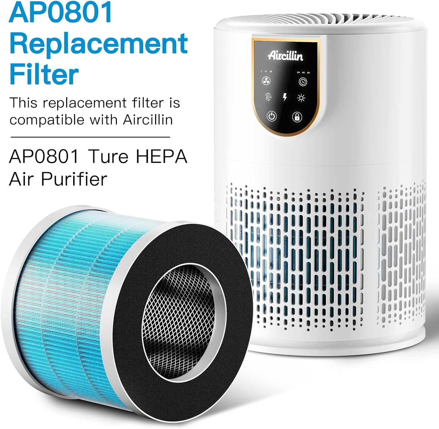 Air Purifier AP0801 Replacement Filters 2-Pack, Activated Carbon Filter, H13 True HEPA Filter