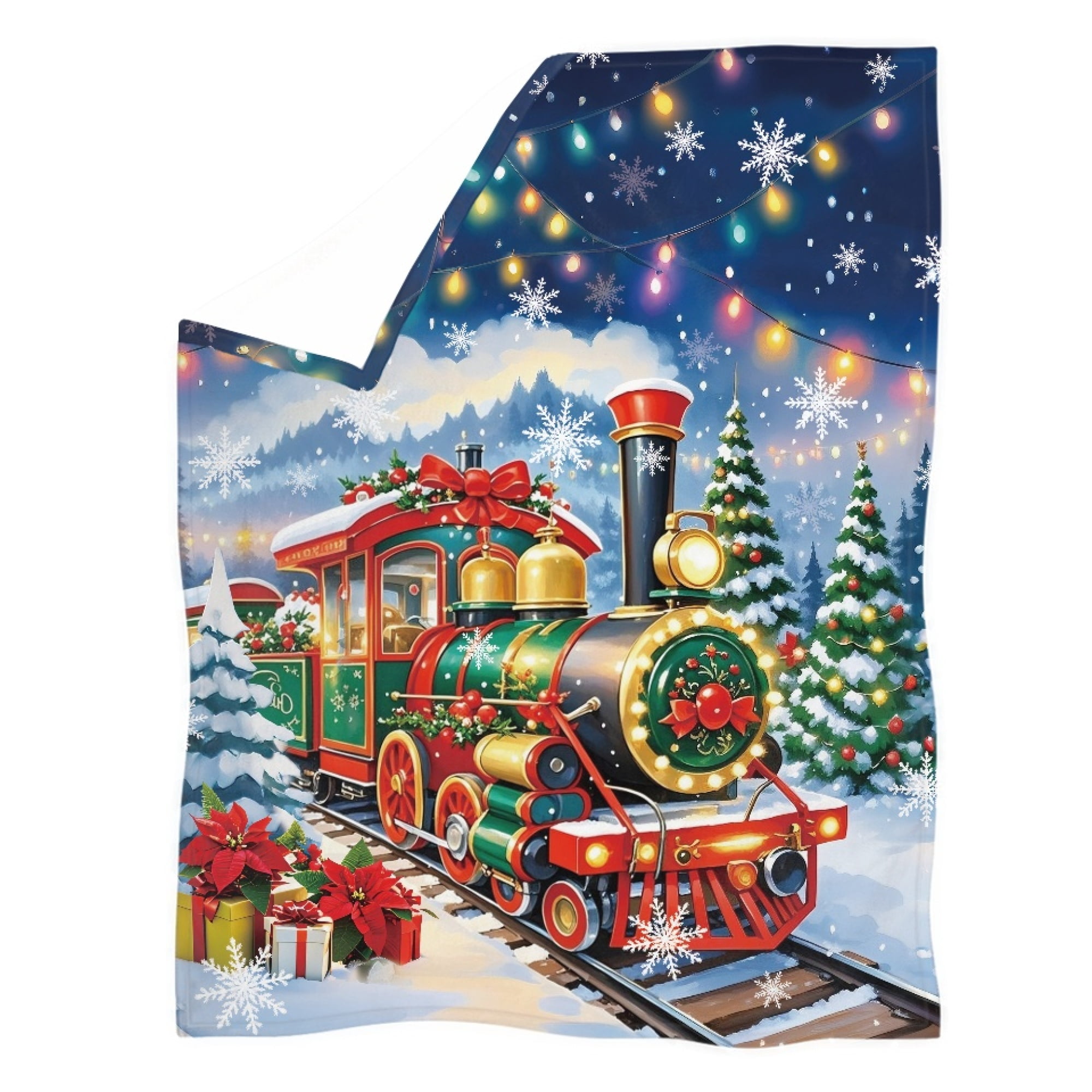 XYZCANDO Christmas Train Pattern Polyester Coral Fleece Sofa Blanket, Fluffy Coral Fleece Throw Blanket Soft Touch Super Soft for Travel Bedroom Living Room