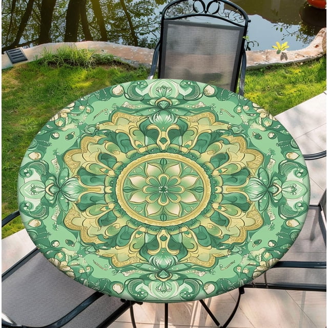 Nappes Imperméables Nappe Ronde avec Élastique pour Fêtes, Table 54 Pouces-58 Pouces, Couvre-Table 60 Pouces, Boho