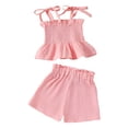 thumbnail image 2 of Huanglei Girls Outfits Set Casual Summer Outfits For Toddler Girls Floral Lace Tie Shoulder Top With Solid Straight Pants Party Photo Outfit Casual Clothing Sets ,2-3 Years ,Pink, 2 of 5