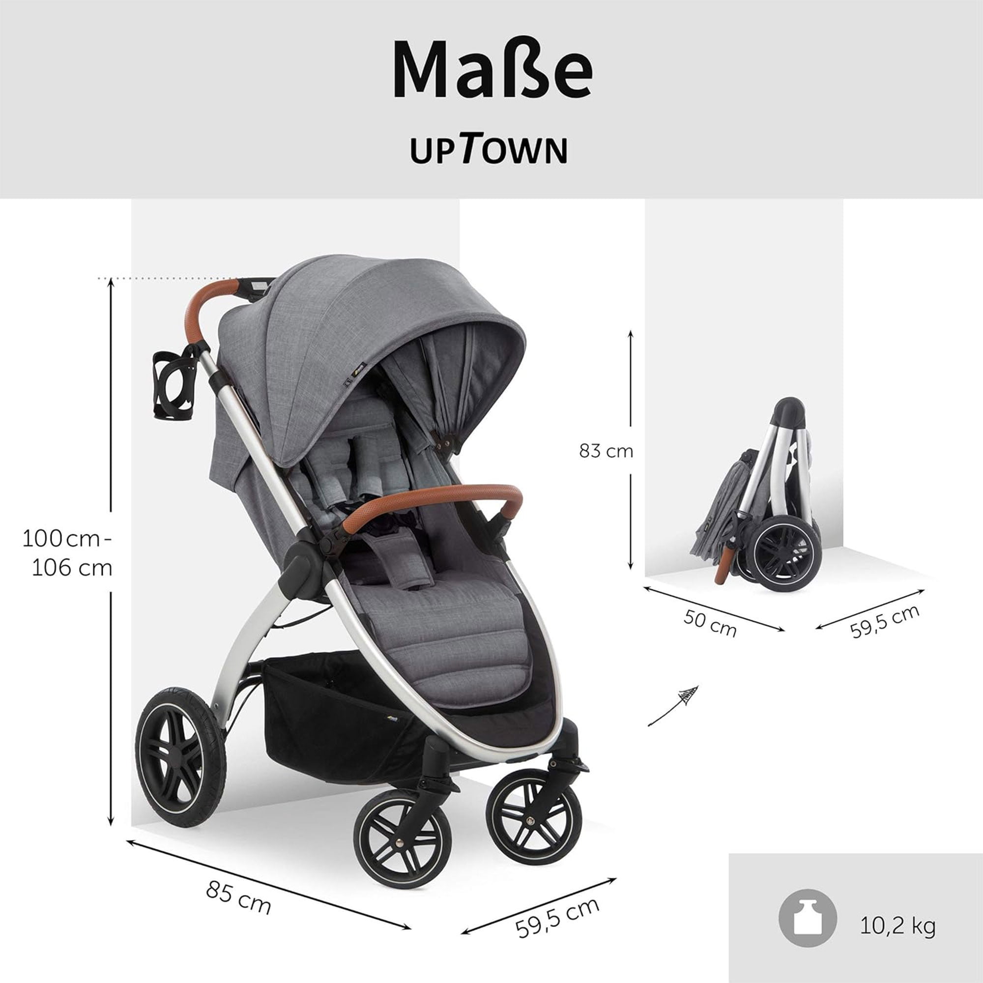 Uptown Deluxe Stroller with Cup Holder and Canopy Melange Grey