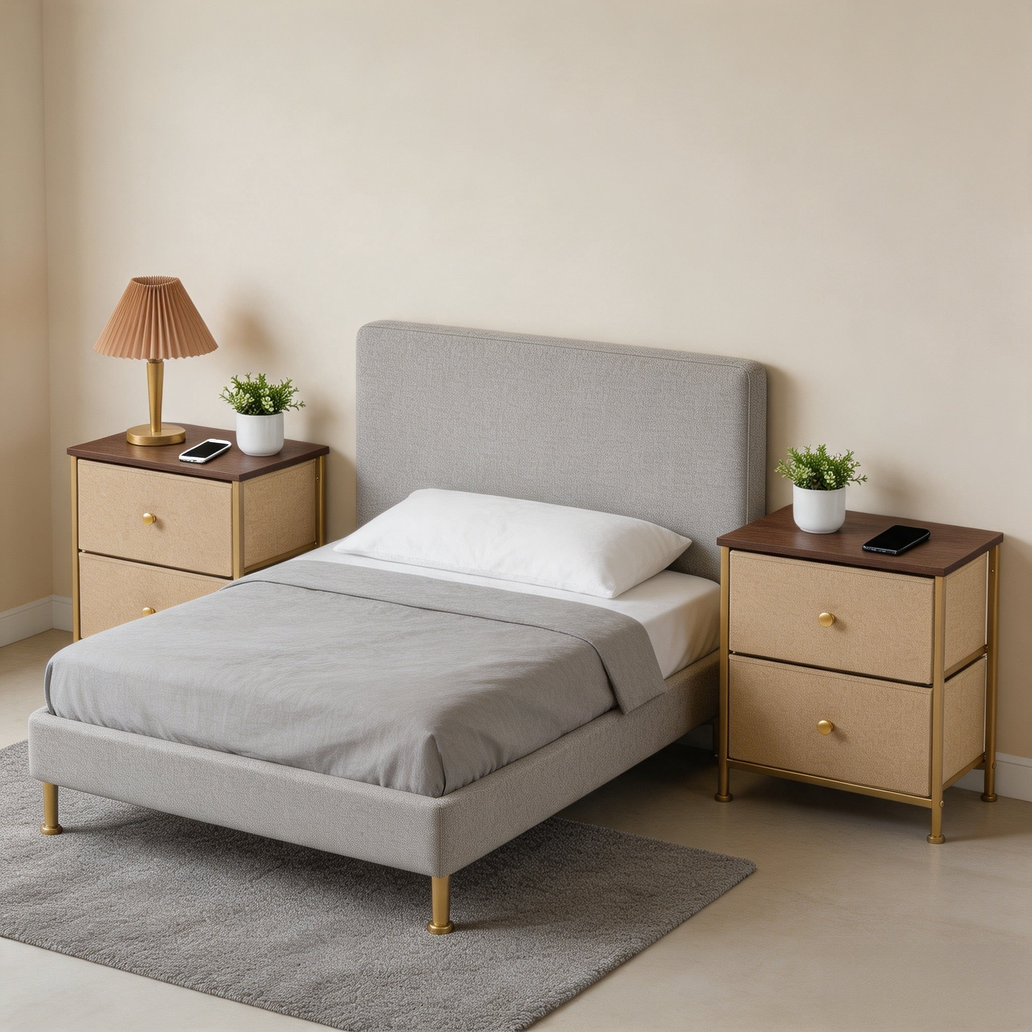 Double Drawer Bedside Table for Bedroom Living Room Storage