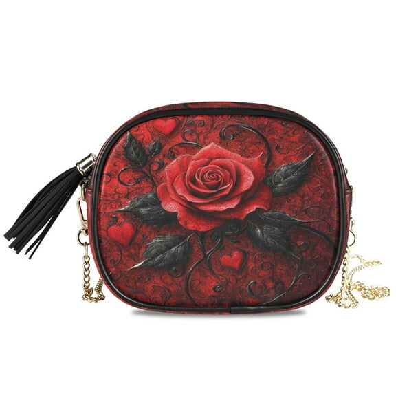 Womens Casual Chain Shoulder Bag Simple style Design Rose Printed Crossbody Bag