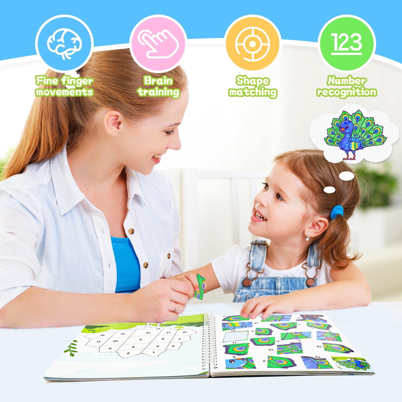 MYDOVA Sticker with Water Books for Toddlers, Mess Free Watercolor Painting Activity for Kids Ages 3-8, Art Craft Coloring Gift with Brush, Airplane Travel Activities for Toddlers