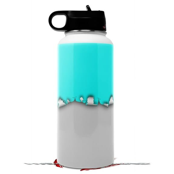 Skin Wrap Decal compatible with Hydro Flask Wide Mouth Bottle 32oz Ripped Colors Neon Teal Gray (BOTTLE NOT INCLUDED)