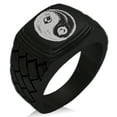 thumbnail image 1 of Stainless Steel Peacock Feather Yin Yang Geometric Pattern Step-Down Biker Style Polished Ring, 1 of 1