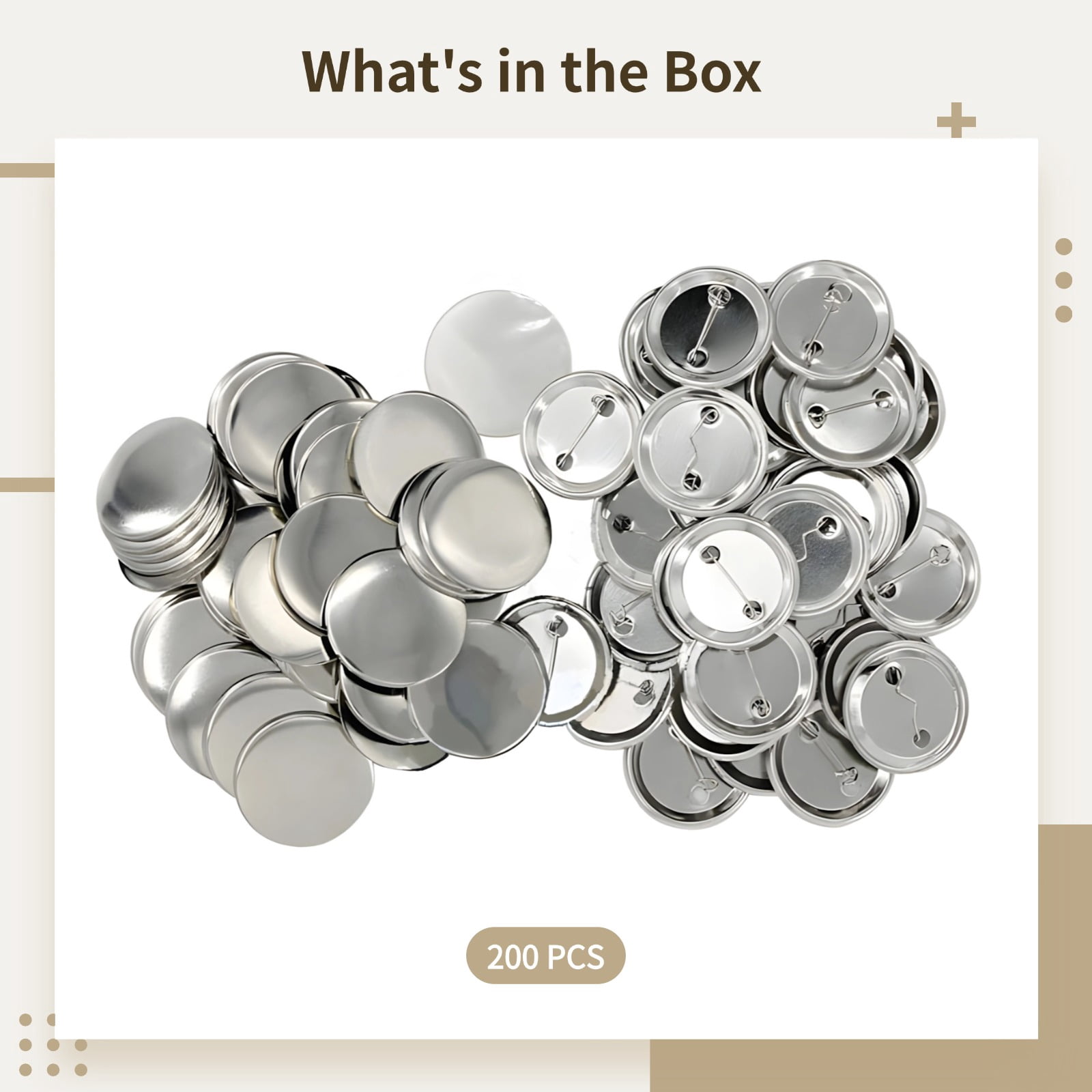 200 PCS Button Maker Supplies, 1.26 Inch Metal Buttons for Crafts Bulk, DIY Blank Button Making Supplies, Ideal for School Projects and Personalized Gifts