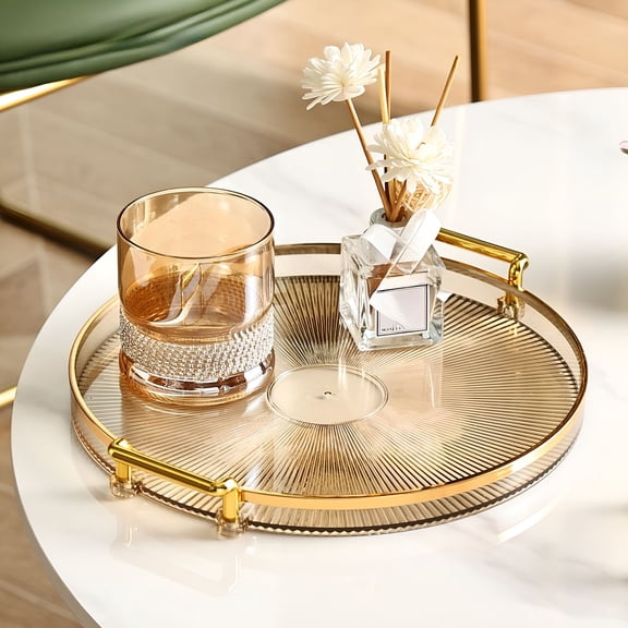 RAIRSKY Round Decorative Tray with Handle,Tray for Coffee Table Modern Vanity Tray & Ottoman Serving Tray,Coffee Table,Kitchen & Bathroom for Coffee,Breakfast,Food & Beverages