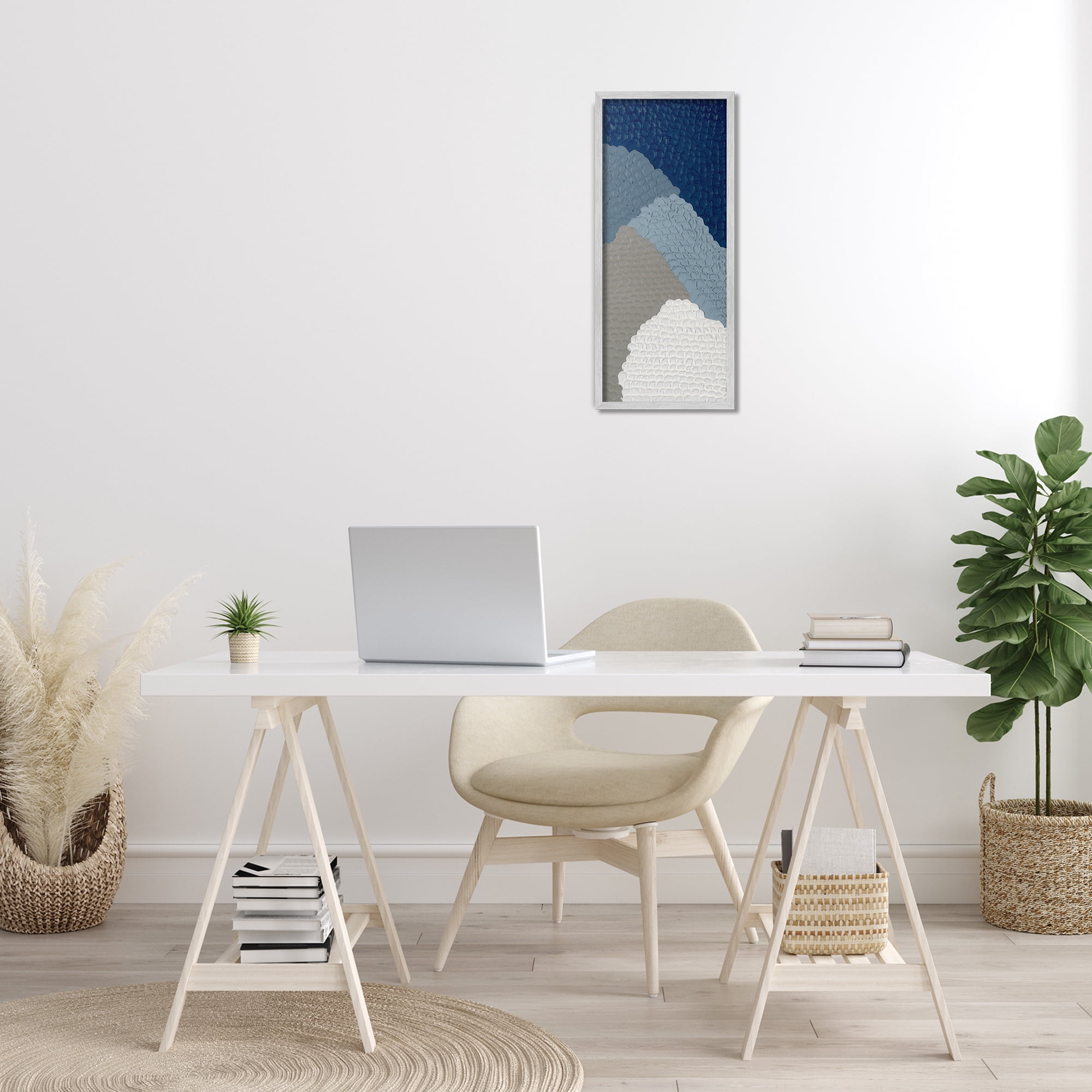 Stupell Industries Modern Abstract Forms Abstract Painting Gray Framed Art Print Wall Art, 10 x 24