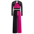 thumbnail image 4 of SiiRoh Girls Sequins Long Sleeve Cropped Top with Wide Leg Pants Sparkly Color Block Hip Hop Street Dance Outfits Hot Pink 8, 4 of 7