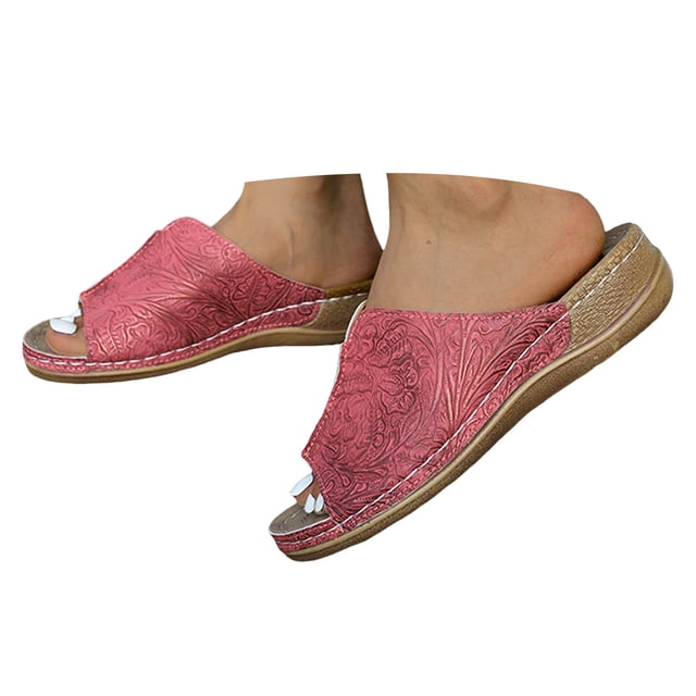 IUJSOY Sandales à Talon Compensé Rétro à Imprimé pour Femmes, Bout Ouvert, Soutien de la Voûte Plantaire, Chaussures Décontractées d'Été
