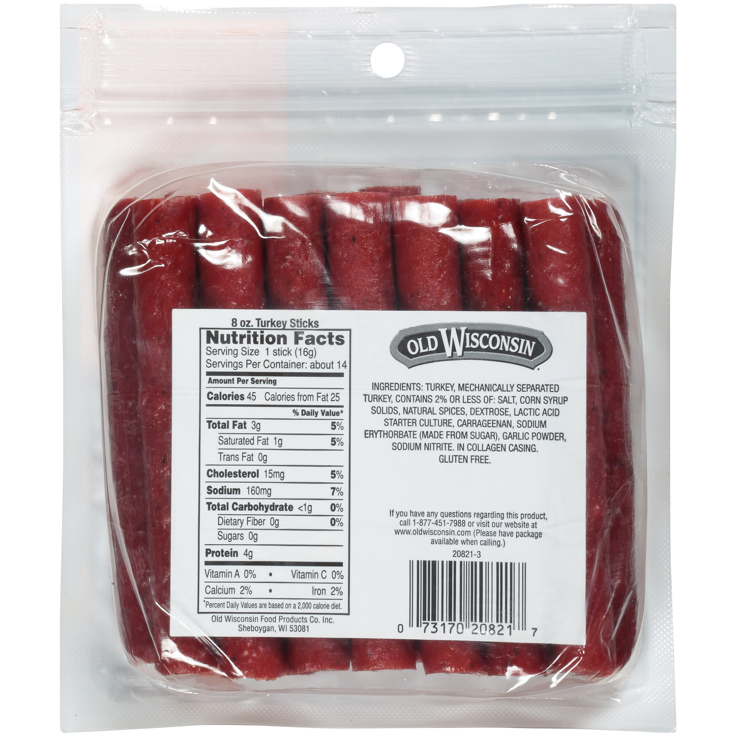 Old Wisconsin® Snack Sticks Turkey Sausage Sticks 8 oz. Pouch, Fully Cooked and Smoked