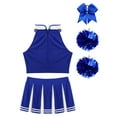 thumbnail image 4 of Sxiwei Women Cheer Leader Costume Cheerleading Uniform Xmas Party Outfits Mini Skirt with Flower Ball Blue M, 4 of 5