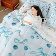 thumbnail image 4 of Manfei Bow-tie Cherry Bed in a Bag Full size, Blue Bed Set, Kawaii Ribbon Bow Reversible Bedding Full Size, Super Cozy Bedroom Decorative, 7-Piece, 4 of 6