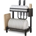 thumbnail image 1 of Double-Layer Drain Rack, Stainless Steel Dishware Rack with Removable Drip Tray, Black Kitchen Sink Dish Rack, Rust-Proof Countertop Supplies Storage Rack, 1 of 6