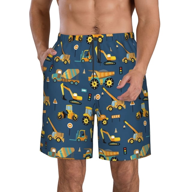 Fotbe Modern Excavator Trajes de Baño Estampados para Hombre, Shorts de Verano de Secado Rápido, Ropa de Playa, Bañadores-3X-Large