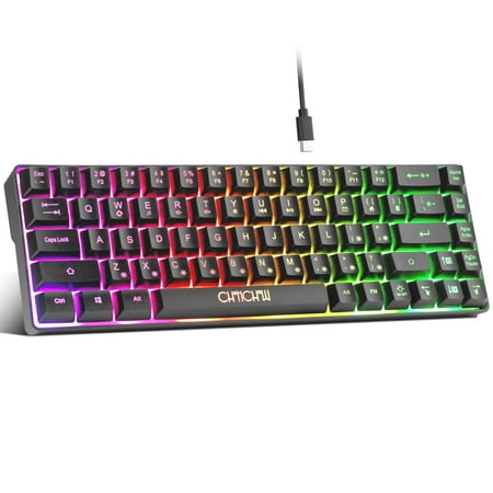 CHONCHOW Mini RGB 60% Gaming Keyboard, 68 Keys Small Compact USB Wired Rainbow Light Up Backlit Gaming Keyboard for Xbox PS4 PS5 PC Laptop Gamer C23