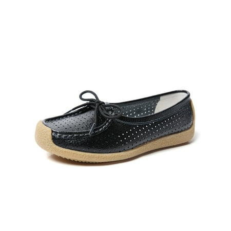 

Daeful Women Loafers Comfort Flats Bowknot Boat Shoes Hollow Out Slip On Casual Shoe Ladies Fashion Moccasins Black 6.5