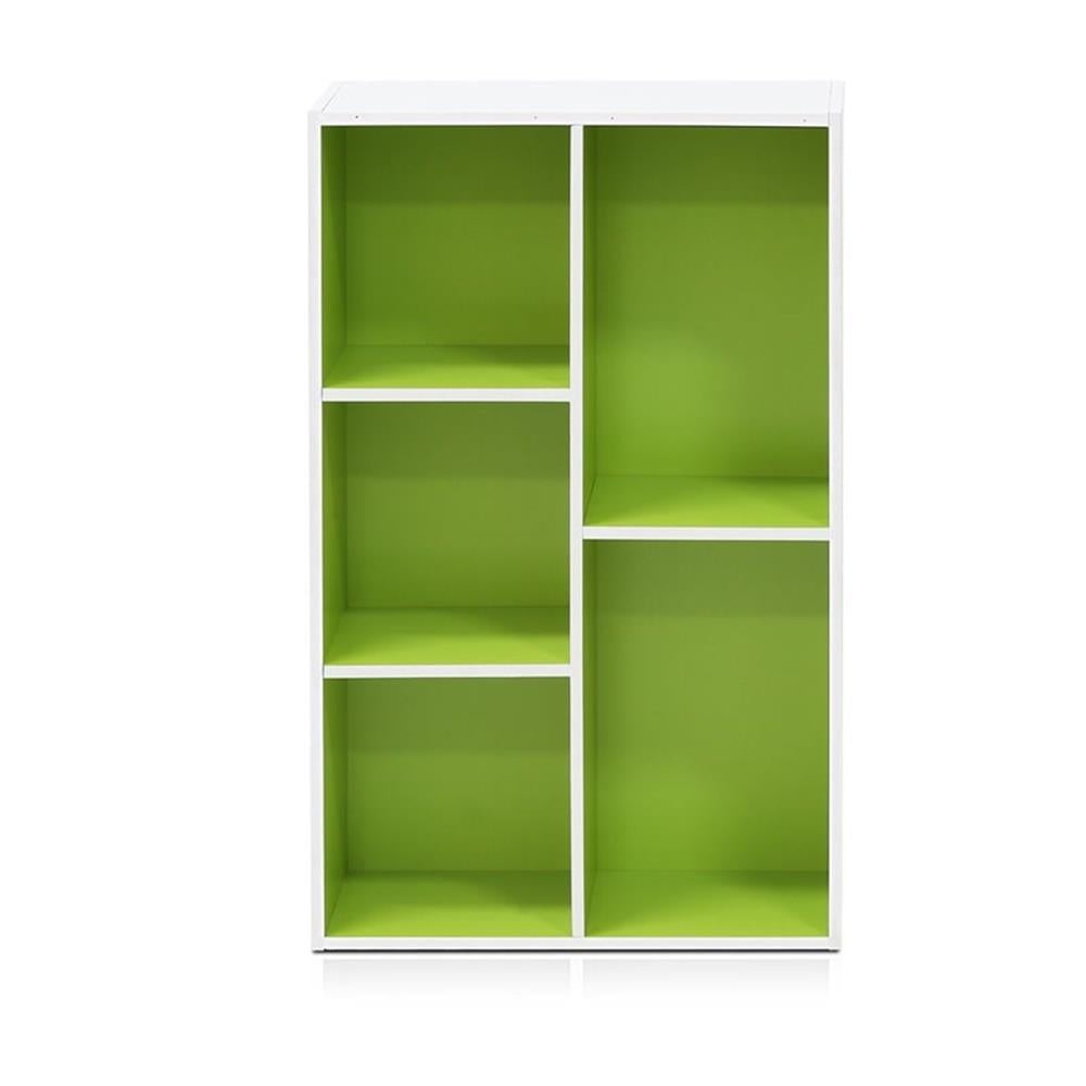 Pemberly Row Engineered Wood 5-Cube Reversible Open Shelf in White/Green