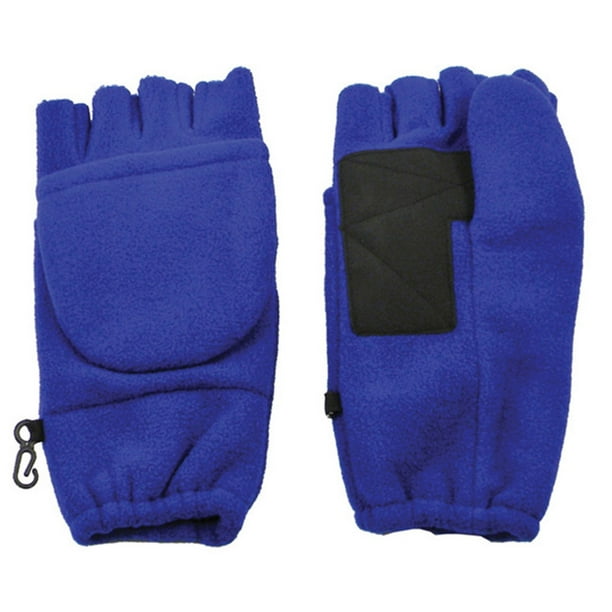 Winter Fingerless Gloves with Flap Cover Mitten Gloves, 194_Royal