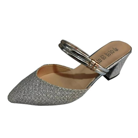 

Summer Saving Clearance! Kukoosong Block Heels for Women Summer Shoes Fashion Slippers Sandals Middle Heels Sandals Outwear Womens Sandals Silver 36