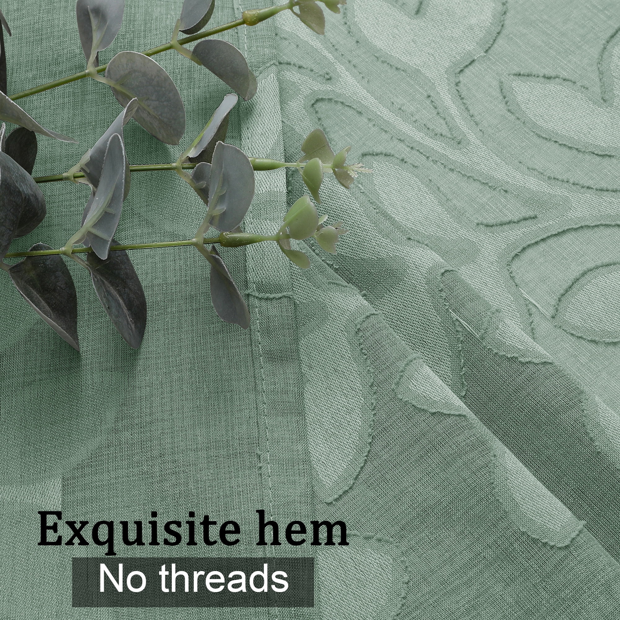OVZME Darla Sage Green Sheer Curtains, 2 Panels Set 52x120 Inch, Light Filtering Soft & Breathable, Jacquard Farmhouse Textured Window Drapes for Living Room,52Wx120L Inch, Sage Green
