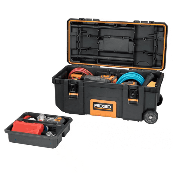 RIDGID 28 In. Portable Mobile Durable Job Box Organizer 100 lbs Job Site Repair