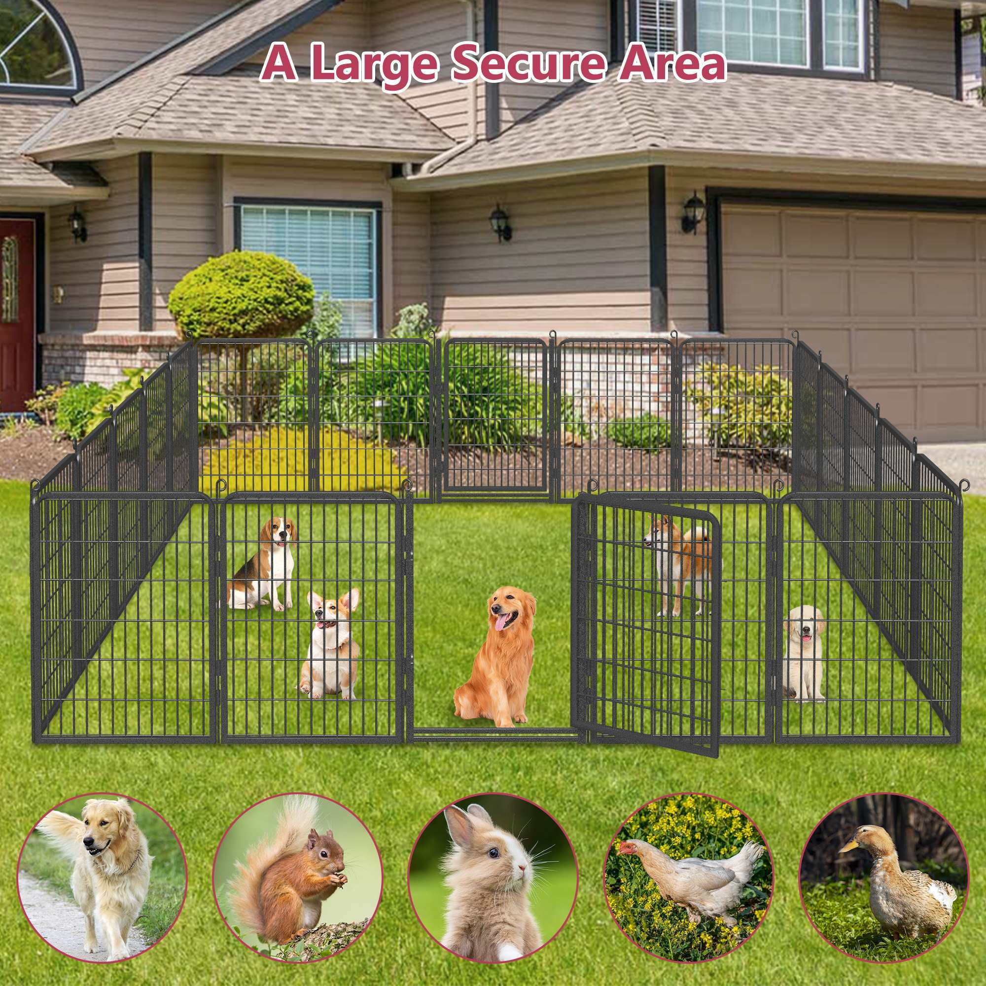 SQIREP Dog Playpen Outdoor, 10 Panels 40inch Indoor Dog Pen with Doors for Large/Medium/Small Dogs Pet Playpen Exercise Dog Pen Outdoor Dog Fence for RV, Camping, Yard