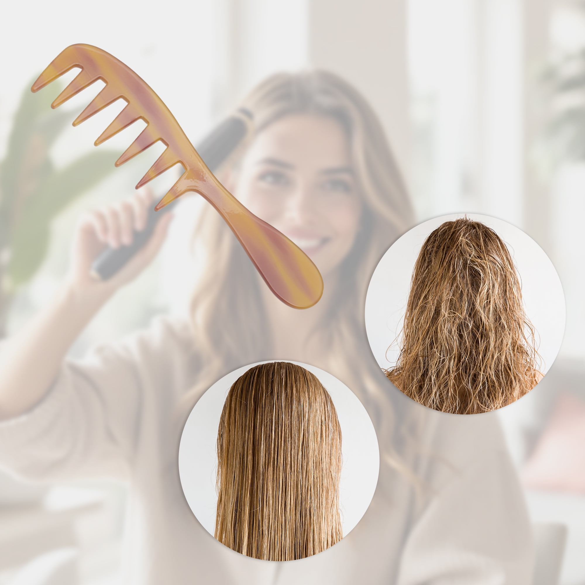 Unique Bargains 1 Pc Long Handle Wide Tooth Comb for All Hair Types Care Coffee Color