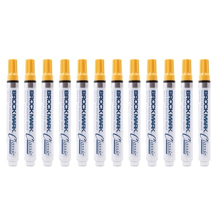 12 Pc Set Yellow Brockmark Classic Industrial Paint Markers Permanent Pen Metal Glass Rubber Wood for Auto Construction Arts