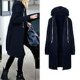 thumbnail image 3 of HANXIULIN Women Plus Size Warm Zipper Long Open Sweatshirt Outwear Jacket Hoodies Coat Women's Coat Navy Blue 4XL, 3 of 7