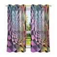 thumbnail image 6 of Yayeee Window Curtains Light Filtering 63"x42" Grommet Panel Pair Home Living Room Decor, Pink Wavy Plaid, 6 of 7