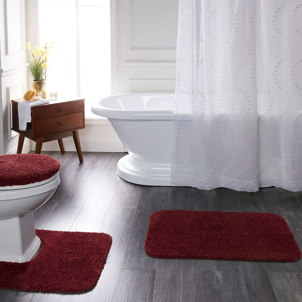 Mainstays Basic Bath Rug, Merlot, 19.5" x 32"