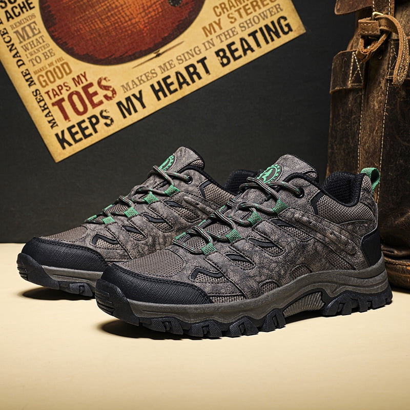 Men's Suede & Mesh Hiking Shoes, Breathable Outdoor Trail Sneakers, Non-Slip Rubber Outsole, Shock Absorption Comfortable Footwear for Trekking, Camping, and Daily Outdoor Activities
