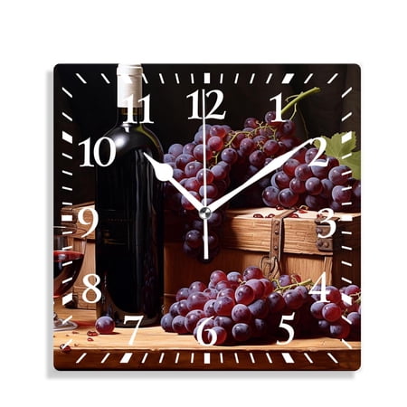 14 Inch Wall Clock Battery Operated Silent Clock Decorative for Office, Kitchen, Outdoor, Living Room，Wine Bottles Glass Oak Barrel Image