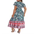 thumbnail image 4 of Robe Longue Femme Manches Courtes Col en V Robe Fleurie avec Ceinture, 4 of 8