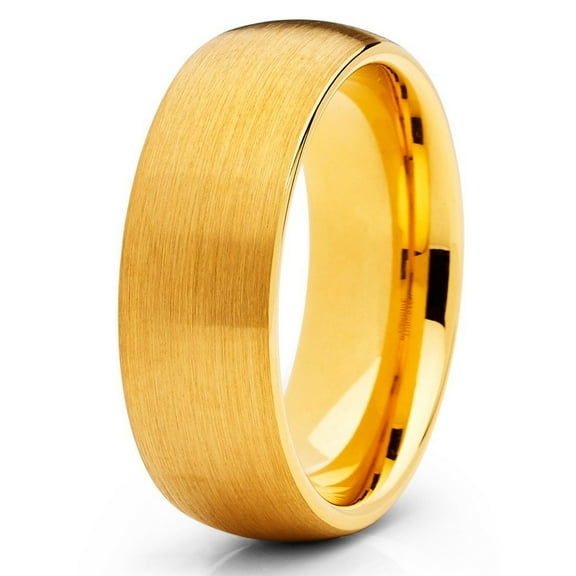 Silly Kings 8mm Yellow Gold Tungsten Carbide Wedding Ring Dome Brushed Men and Women Comfort Fit