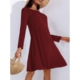 thumbnail image 4 of Fancyglim Women's Casual T Shirt Dresses Long Sleeve Swing Dress with Pockets Burgundy XL, 4 of 9