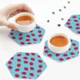 thumbnail image 3 of KLL Drink Coasters Set Hexagon of 4,PU Leather Absorbent Coasters Set Decorative Coffee Cup Coasters Housewarming Gift for Home Decor-Strawberries, 3 of 5