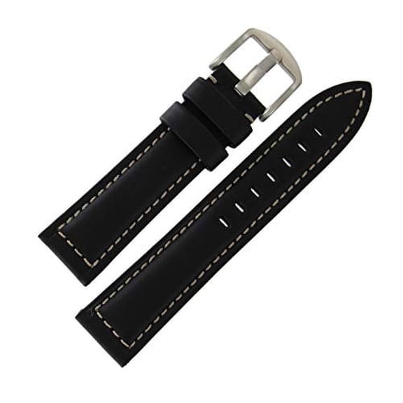 Hadley Roma MS2042 22mm Black Oil Tan Leather Contrast Stitch Watch Band