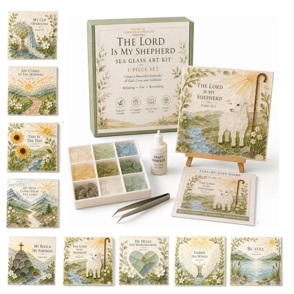 Psalms of Comfort & Strength Sea Glass Art Kit – Diy Christian Wall Decor Craft with Bible Verse, Faith-Based Sea Glass Mosaic Kit, Religious Gifts