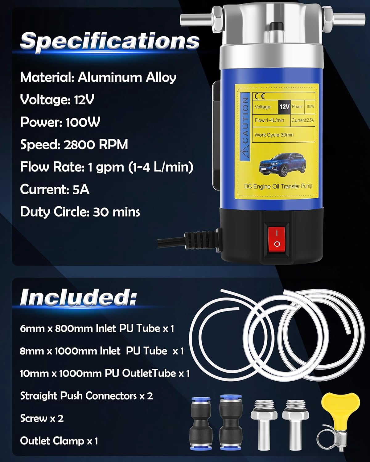 Rongsi Oil Extractor Pump,12V 100W, Engine Oil Pump for Oil Change, Fluid Transfer Pump for Engine Oil, Gear Oil, Transmission Fluid Change, Self-Priming Electric Fluid Transfer Pump for Car, Mower